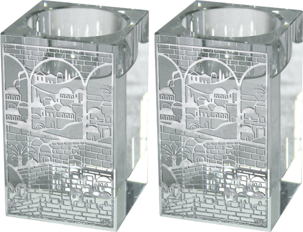 Candlestick Set: Crystal & Silver Jerusalem Design