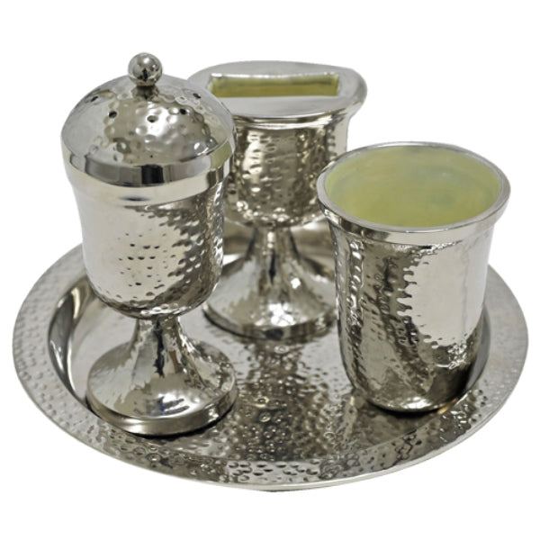 Havdalah Set: Aluminum Hammered - 4 Pcs