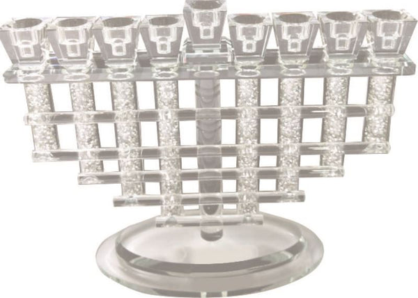 Chanukah Menorah: Crystal Lattice Design & Silver Crushed Glass Inside