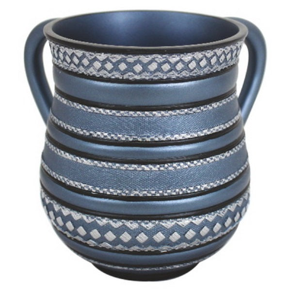 Wash Cup: Polyresin Blue And Silver Mixed Media Stripes
