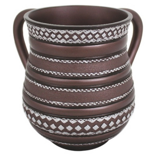 Wash Cup: Polyresin Brown Mixed Media Stripes