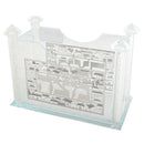 Matzah Holder: Crystal Square With Silver Plate Jerusalem Design