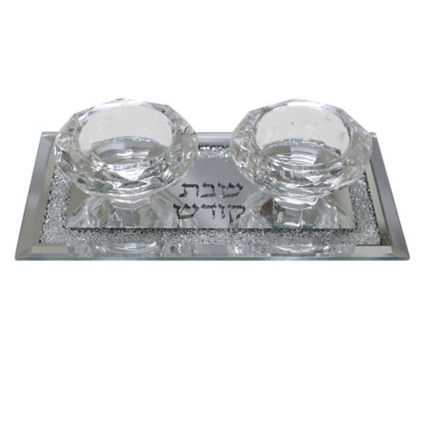 Candlestick Set: Crystal With Mirror Base