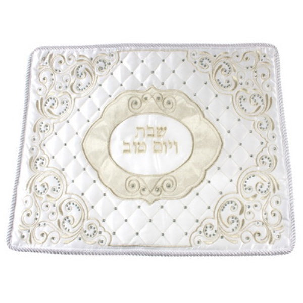 Challah Cover Satin With Silver Embroidery & Stones