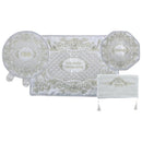 Pesach Set: White Brocade Quilt Design With Crystals - 4 Pcs Set