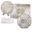 Pesach Set: Brocade With Stones 4 Lines Center To Corner Design