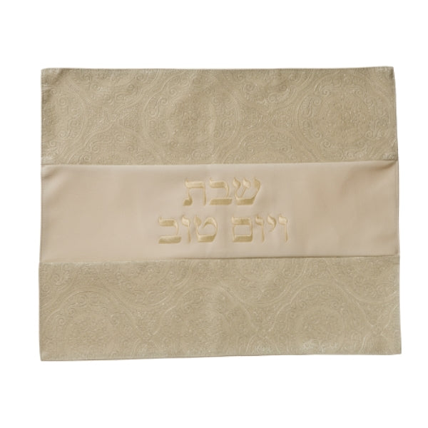 Challah Cover: Faux Leather Cream Swirls And Ivory Stripe Design