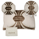 Pesach Set: Brocade And Velvet With Stones - Brown And Off White (Set of 4)