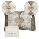 Pesach Set: Brocade And Velvet With Stones - Grey And Off White