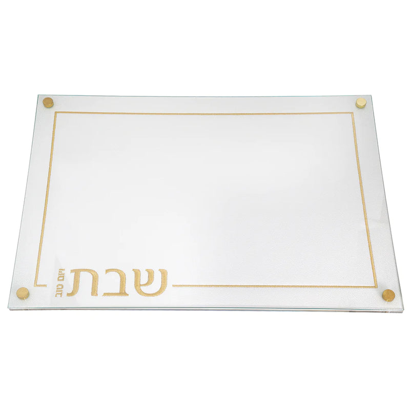 BT Shalom Collection: Lucite Leather Challah Board with Glass Top - White