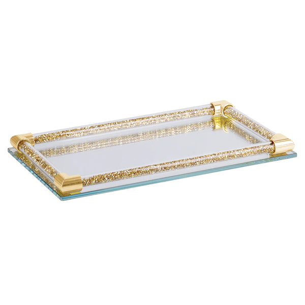 BT Shalom Collection: Crystal Mirror Candlestick Tray with Inner Gemstones