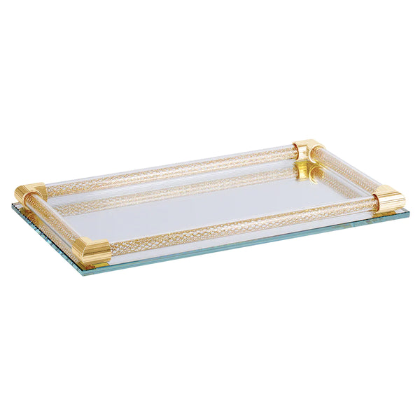 BT Shalom Collection: Crystal Candlestick Tray Mirror with Inner Net Design