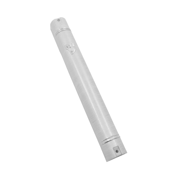 BT Shalom Collection: Plastic Mezuzah White With Silver Shin - Waterproof (15cm)