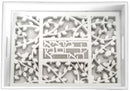 Challah Tray: Wood & Glass - Laser Cut - White: Wheat Design: Small