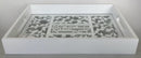 Challah Tray: Wood & Glass - Laser Cut - White: Wheat Design: Small