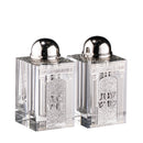 Salt & Pepper Shaker Set: Crystal With Silver Laser Cut Shabbos Design
