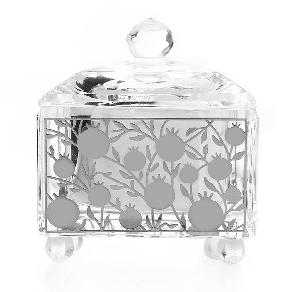 Honey Dish: Crystal: Silver Plated Pomegranate Design