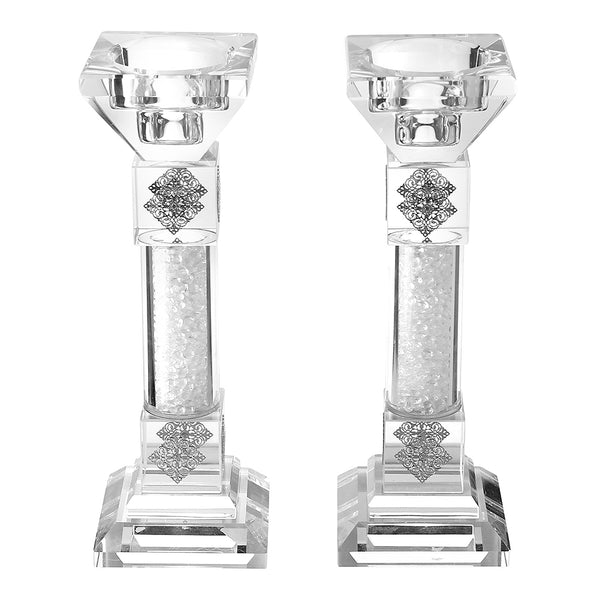 Candlestick Set: Crystal Crushed Glass Silver Design