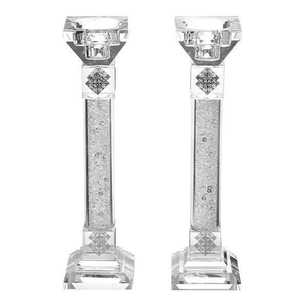 Candlestick Set: Crystal Crushed Glass Silver Design