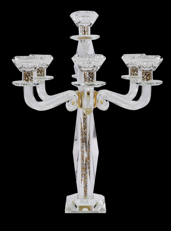 Candelabra: 7 Branch Crystal With Gold Crushed Glass - 17.5"