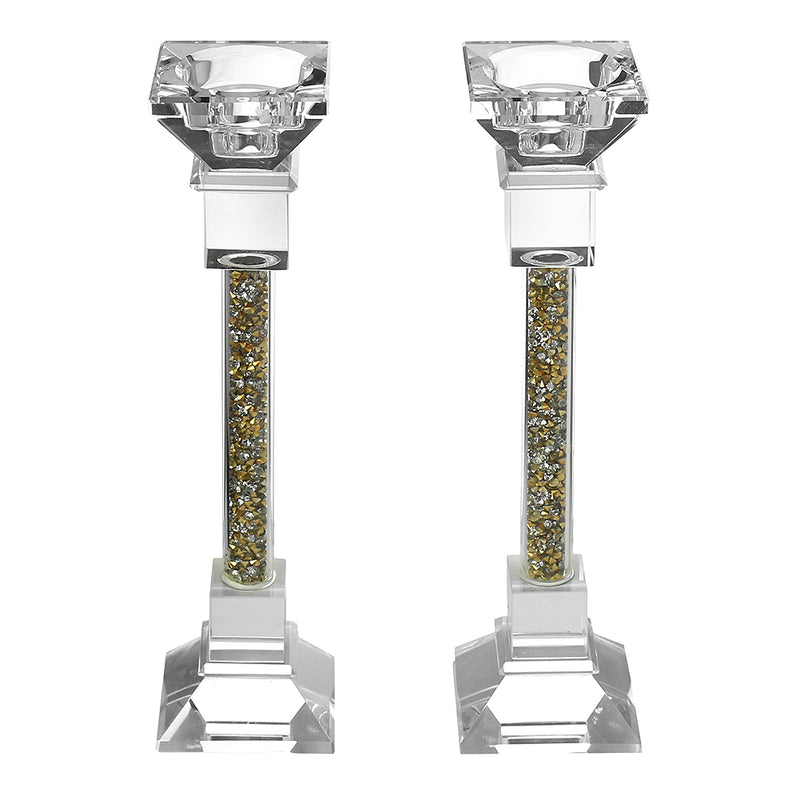 Candlestick Set: Crystal Crushed Gold Glass