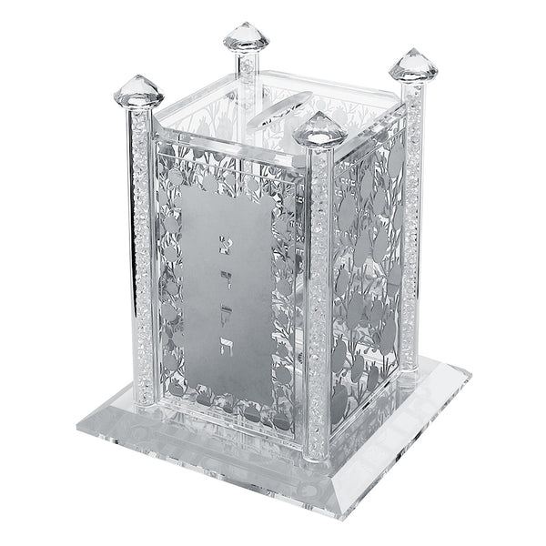 Tzedakah Box: Crystal & Silver Plaque Pomegranate Design