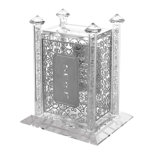 Tzedakah Box: Crystal & Silver Plaque Vine Design
