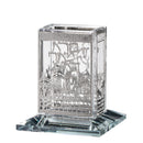 Havdalah Candle Holder: Crystal With Jerusalem Design - Silver