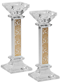 Candlestick Set: Crystal With Gold Floral Design - 7"