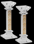 Candlestick Set: Crystal With Gold Floral Design - 7"