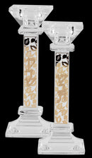 Candlestick Set: Crystal With Gold Pomegranate Design - 7"