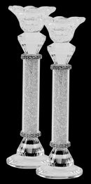 Candlestick Set: Crystal With Light Silver Stone - 9"