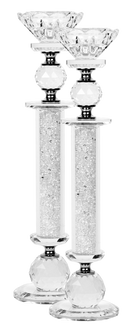Candlestick Set: Crystal With White Crushed Stones - 11"