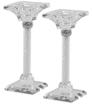 Candlestick Set: Crystal With Clear Crushed Glass - 7"