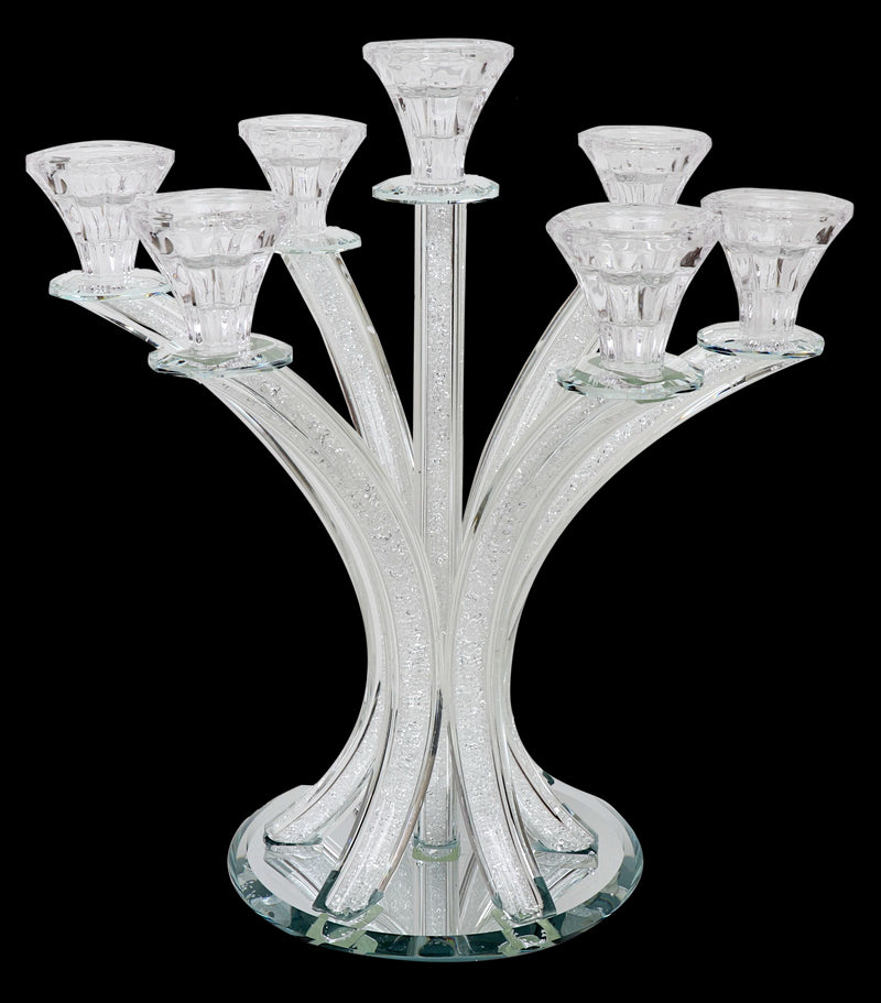 Candelabra: 7 Branch Crystal With Crushed Glass - 14"