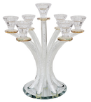 Candelabra: 7 Branch Crystal With Crushed Glass And Gold Branch - 14"