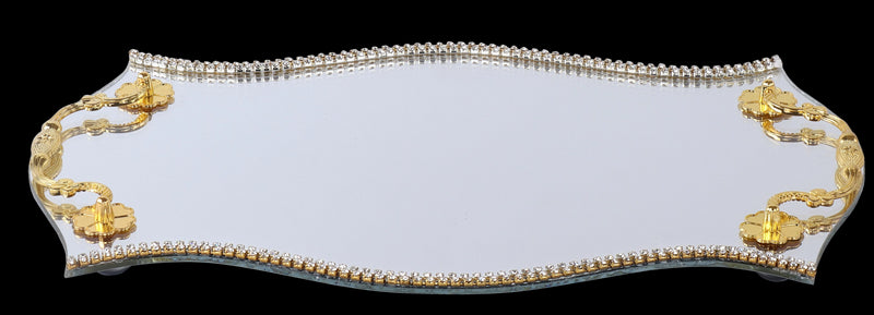 Candlestick Tray: Mirror With Gold Handles and Crystals