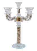 Candelabra: 5 Branch Crystal With Gold Crushed Glass - 15.5"