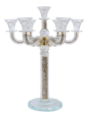 Candelabra: 7 Branch Crystal With Gold Crushed Glass - 16.5"