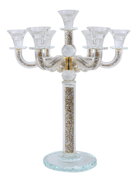 Candelabra: 7 Branch Crystal With Gold Crushed Glass - 16.5