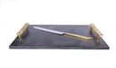 Challah Tray Marble Black With Mosaic Handles