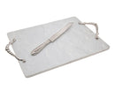 Challah Board & Knife: Silver Beaded Handles - White Marble