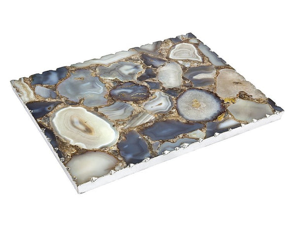 Challah Board: Natural Blue Agate With Silver Trim