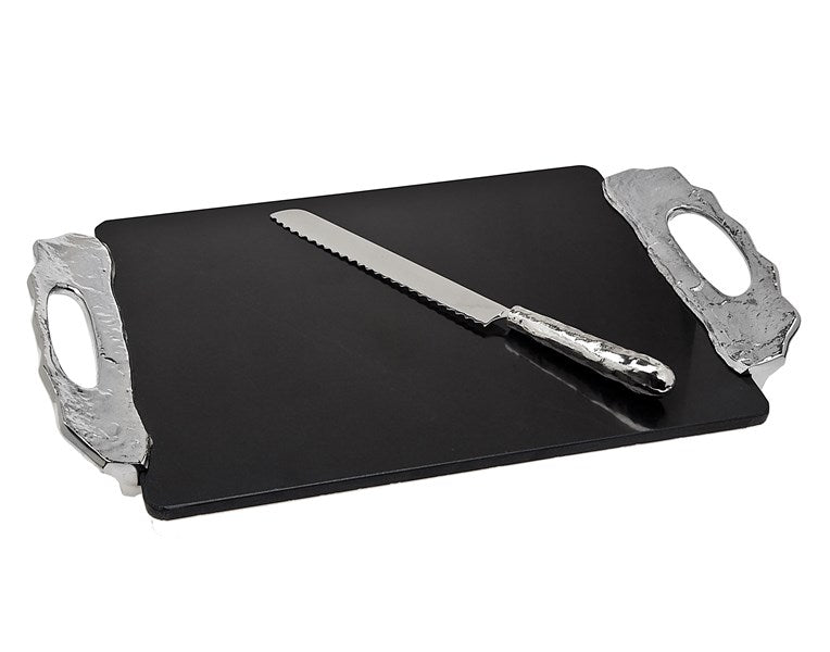 Challah Board With Knife - Lava Marble