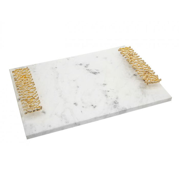 Challah Board: Marble - Gold Pierced Handled