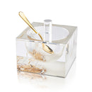 Waterdale Collection: Lucite Gold Honey Dish With Cover & Metal Spoon Painted By Zelda