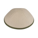 iKippah - Beige Linen With Olive Rim Yarmulka