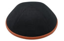 iKippah - Black Linen Camel Leather Rim Yarmulka
