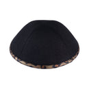 iKippah - Black Linen Leopard Rim Yarmulka