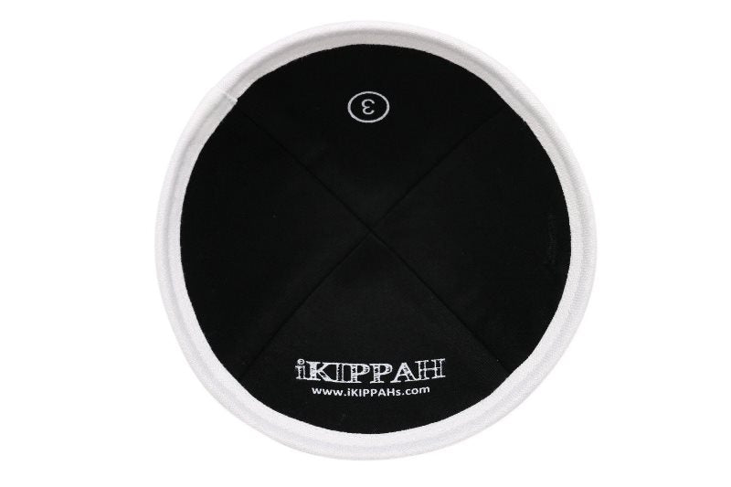 iKippah - Black Linen White Rim Yarmulka